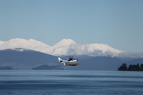 Float plane landing on Lake Taupo